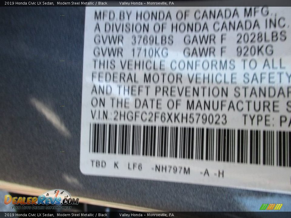2019 Honda Civic LX Sedan Modern Steel Metallic / Black Photo #19