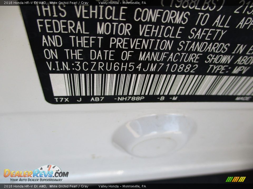 2018 Honda HR-V EX AWD White Orchid Pearl / Gray Photo #19