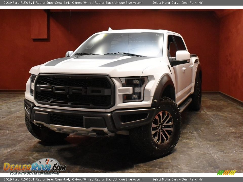 2019 Ford F150 SVT Raptor SuperCrew 4x4 Oxford White / Raptor Black/Unique Blue Accent Photo #1