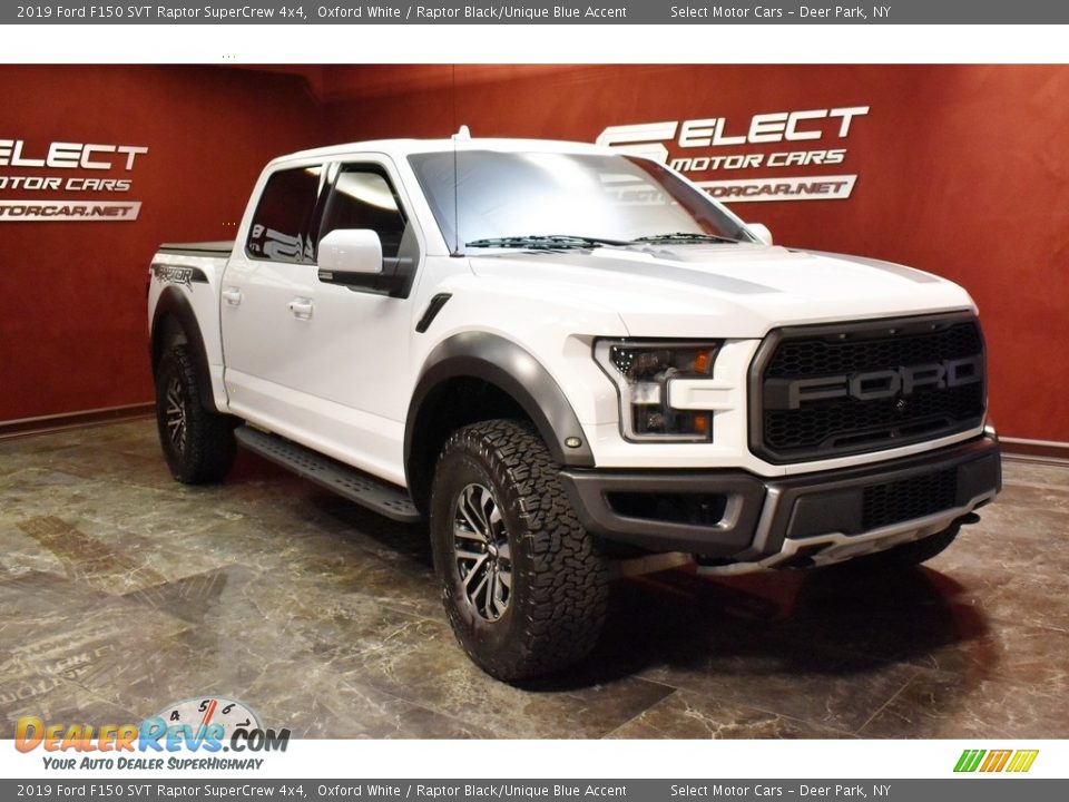 2019 Ford F150 SVT Raptor SuperCrew 4x4 Oxford White / Raptor Black/Unique Blue Accent Photo #3