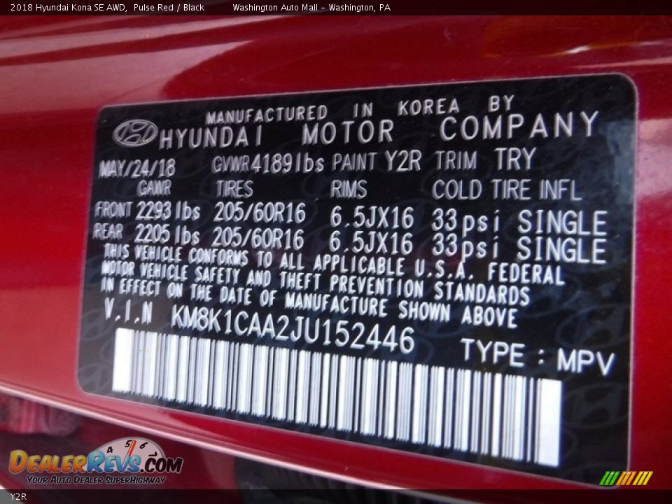 Hyundai Color Code Y2R Pulse Red