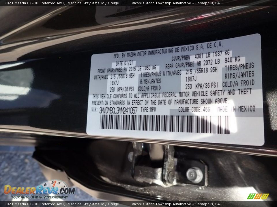2021 Mazda CX-30 Preferred AWD Machine Gray Metallic / Greige Photo #15