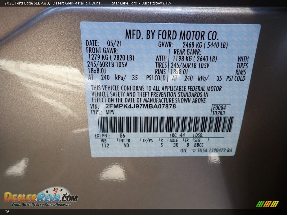 Ford Color Code G6 Desert Gold Metallic