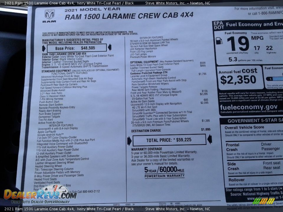 2021 Ram 1500 Laramie Crew Cab 4x4 Ivory White Tri-Coat Pearl / Black Photo #32