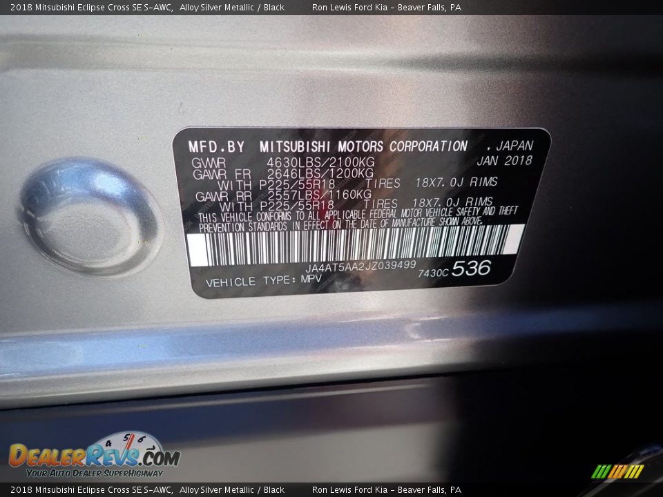 2018 Mitsubishi Eclipse Cross SE S-AWC Alloy Silver Metallic / Black Photo #16