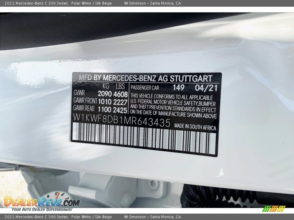 2021 Mercedes-Benz C 300 Sedan Polar White / Silk Beige Photo #12