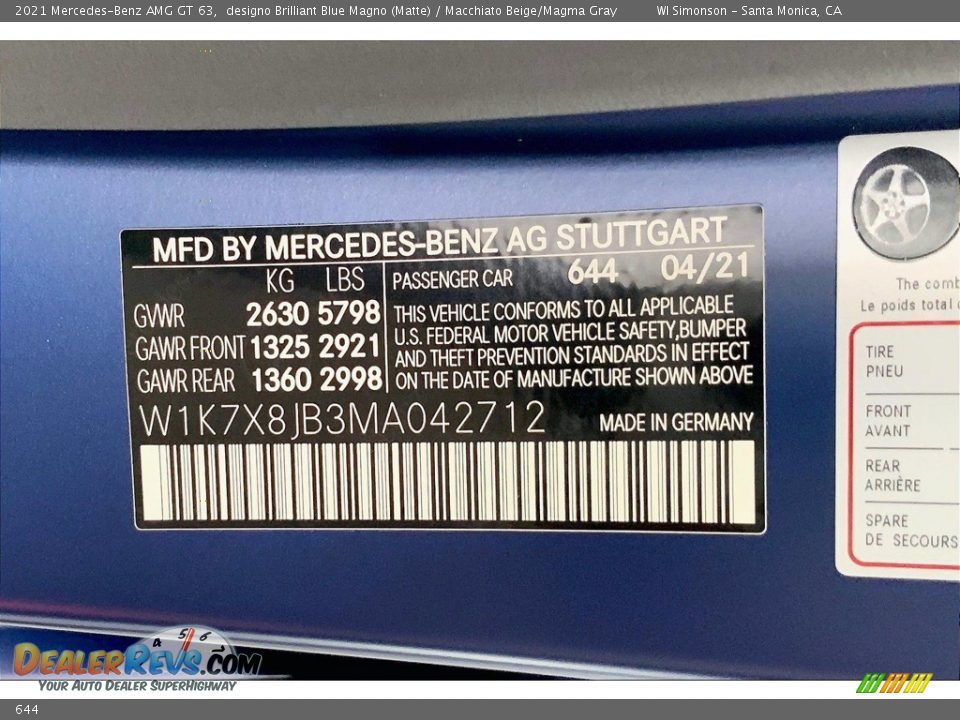 Mercedes-Benz Color Code 644 designo Brilliant Blue Magno (Matte)