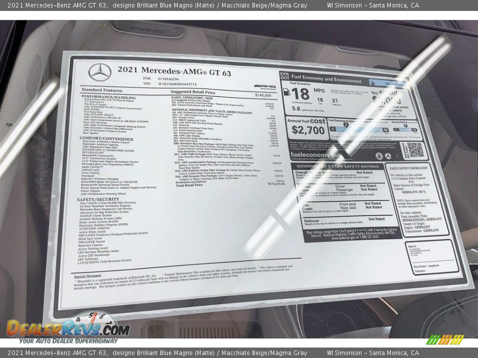 2021 Mercedes-Benz AMG GT 63 Window Sticker Photo #13