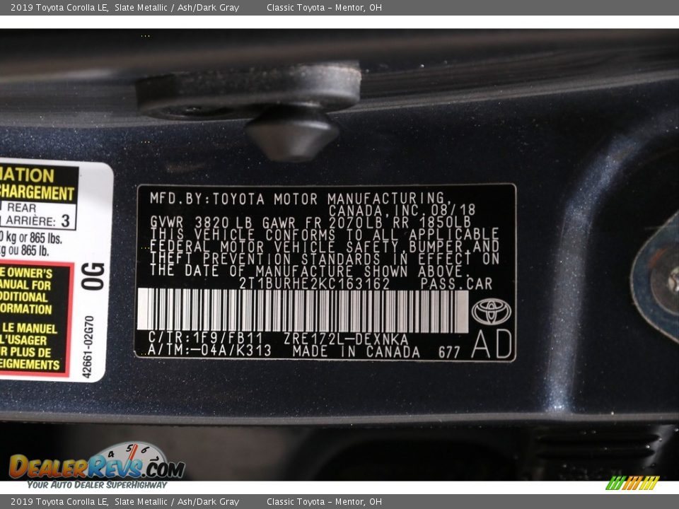 2019 Toyota Corolla LE Slate Metallic / Ash/Dark Gray Photo #18