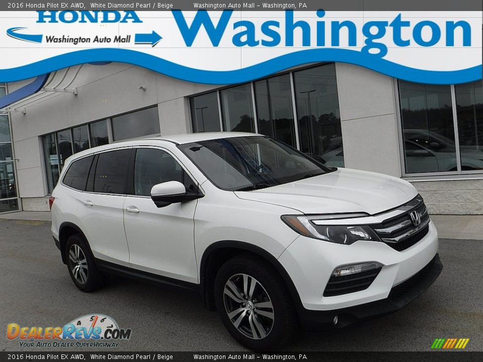 2016 Honda Pilot EX AWD White Diamond Pearl / Beige Photo #1