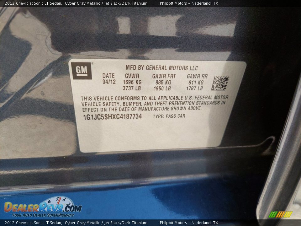 2012 Chevrolet Sonic LT Sedan Cyber Gray Metallic / Jet Black/Dark Titanium Photo #22