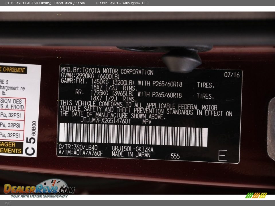 Lexus Color Code 3S0 Claret Mica