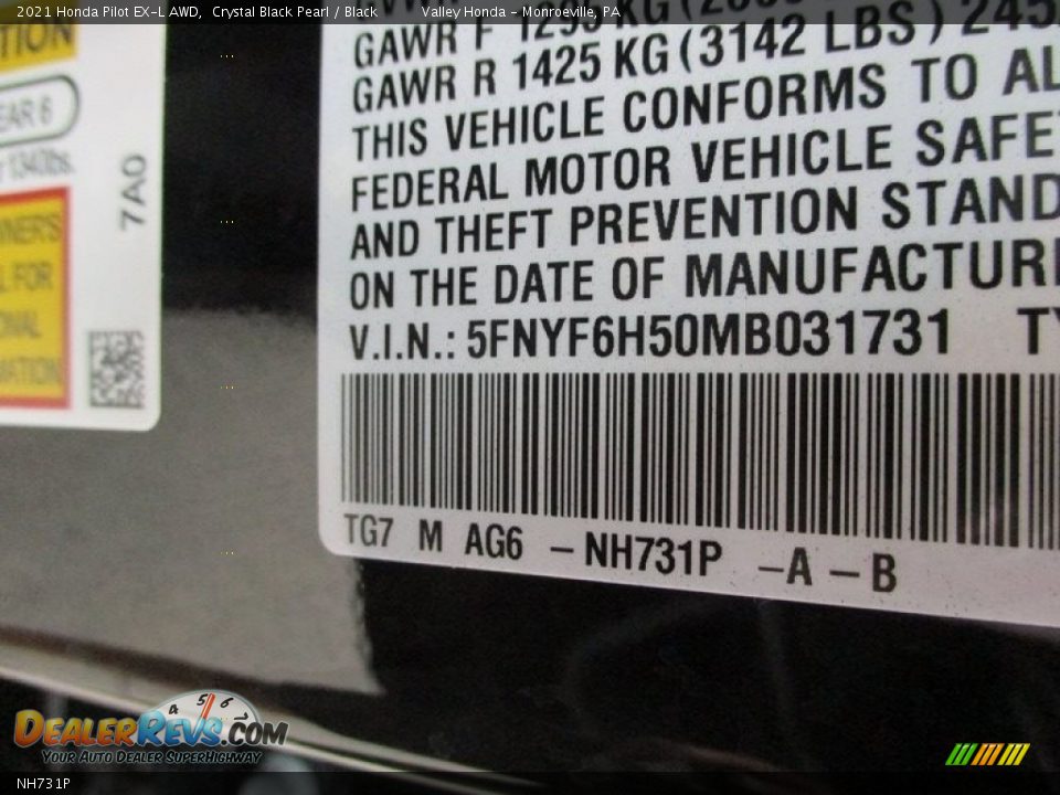Honda Color Code NH731P Crystal Black Pearl
