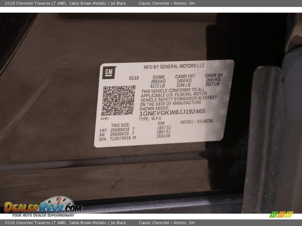 2018 Chevrolet Traverse LT AWD Sable Brown Metallic / Jet Black Photo #21