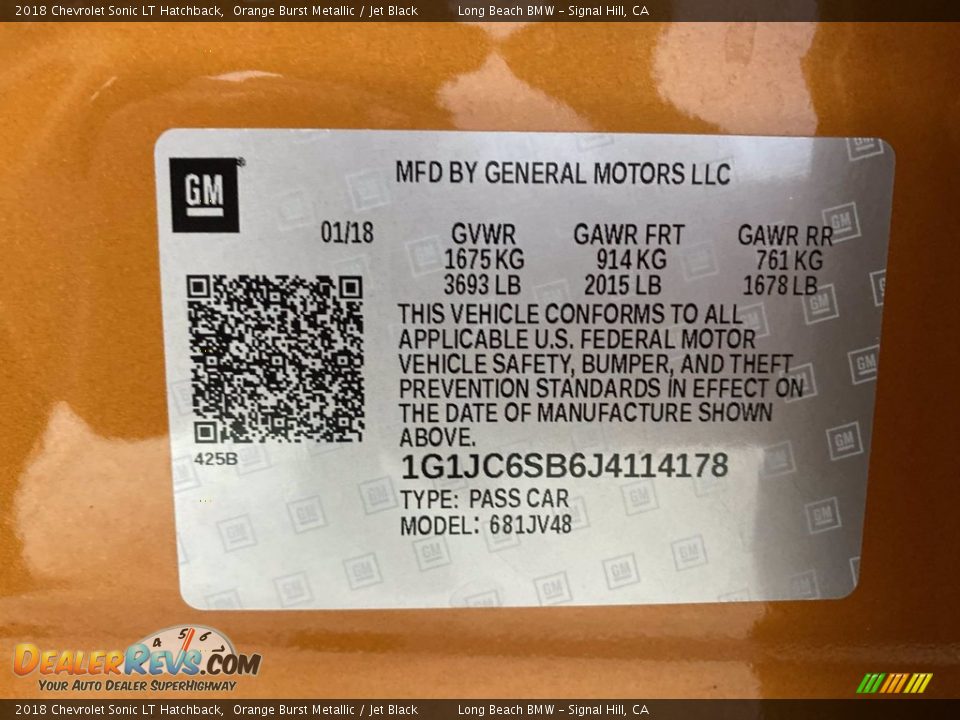 2018 Chevrolet Sonic LT Hatchback Orange Burst Metallic / Jet Black Photo #32