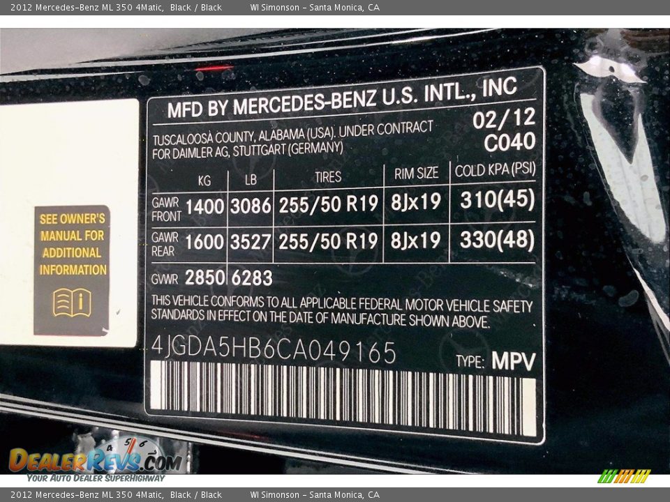 2012 Mercedes-Benz ML 350 4Matic Black / Black Photo #33