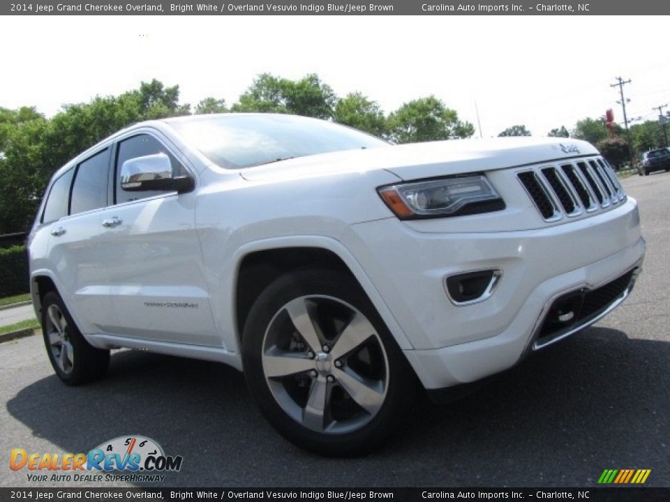 2014 Jeep Grand Cherokee Overland Bright White / Overland Vesuvio Indigo Blue/Jeep Brown Photo #1