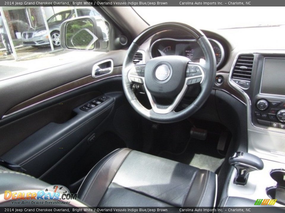 2014 Jeep Grand Cherokee Overland Bright White / Overland Vesuvio Indigo Blue/Jeep Brown Photo #12