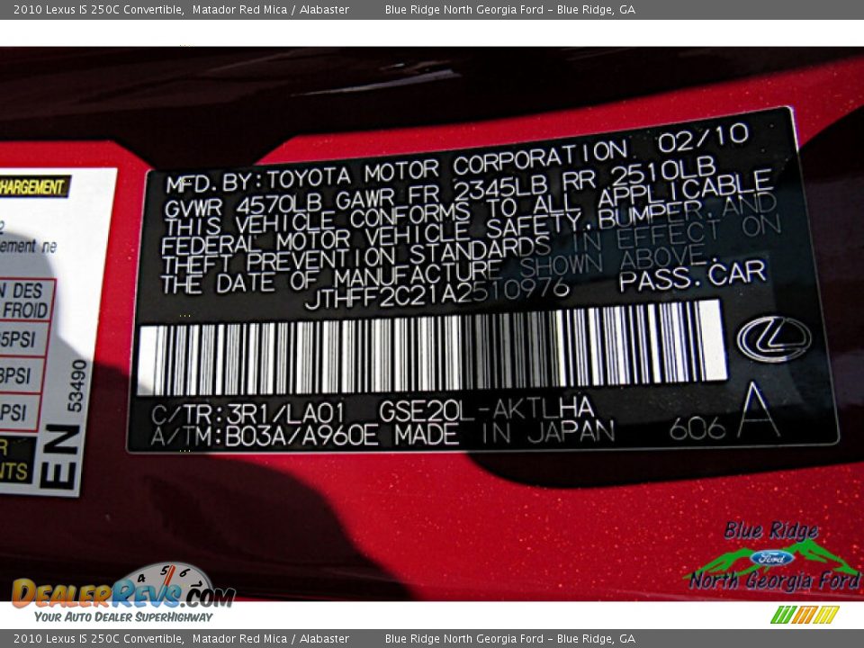 2010 Lexus IS 250C Convertible Matador Red Mica / Alabaster Photo #21