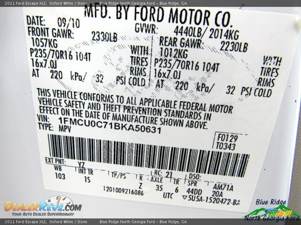 2011 Ford Escape XLS Oxford White / Stone Photo #21