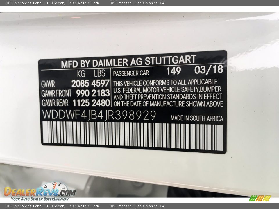2018 Mercedes-Benz C 300 Sedan Polar White / Black Photo #11