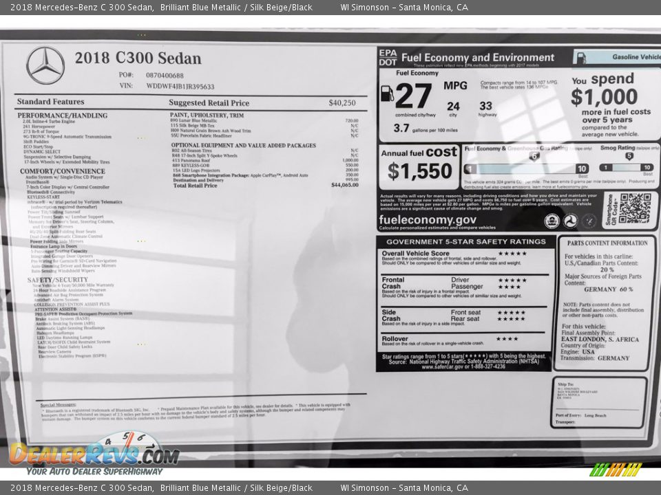 2018 Mercedes-Benz C 300 Sedan Brilliant Blue Metallic / Silk Beige/Black Photo #10