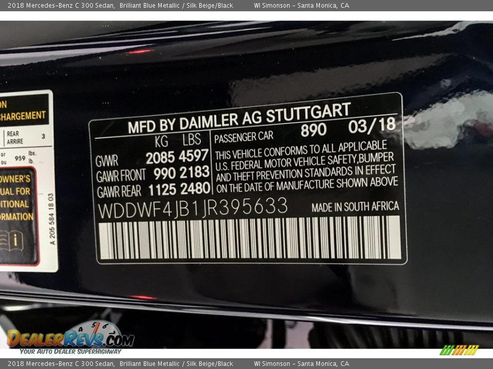 2018 Mercedes-Benz C 300 Sedan Brilliant Blue Metallic / Silk Beige/Black Photo #11