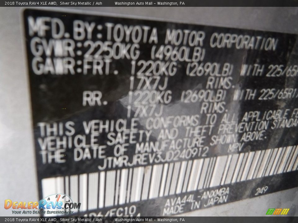 2018 Toyota RAV4 XLE AWD Silver Sky Metallic / Ash Photo #27