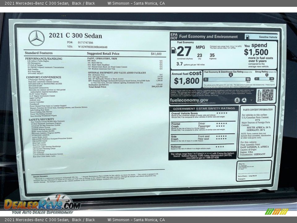 2021 Mercedes-Benz C 300 Sedan Black / Black Photo #13