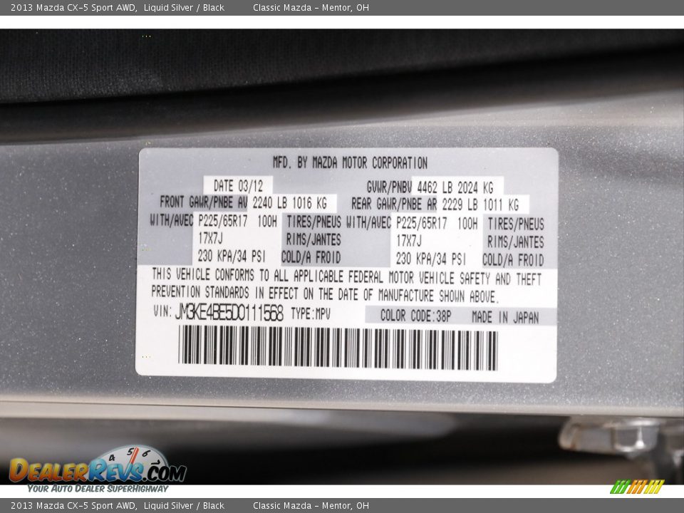 2013 Mazda CX-5 Sport AWD Liquid Silver / Black Photo #18