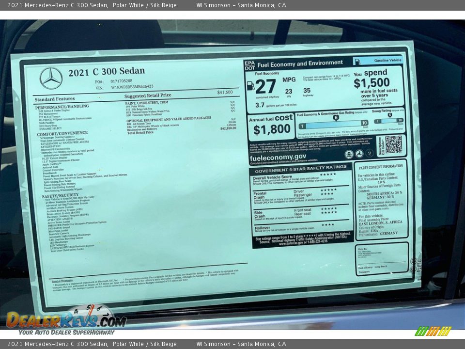 2021 Mercedes-Benz C 300 Sedan Polar White / Silk Beige Photo #11