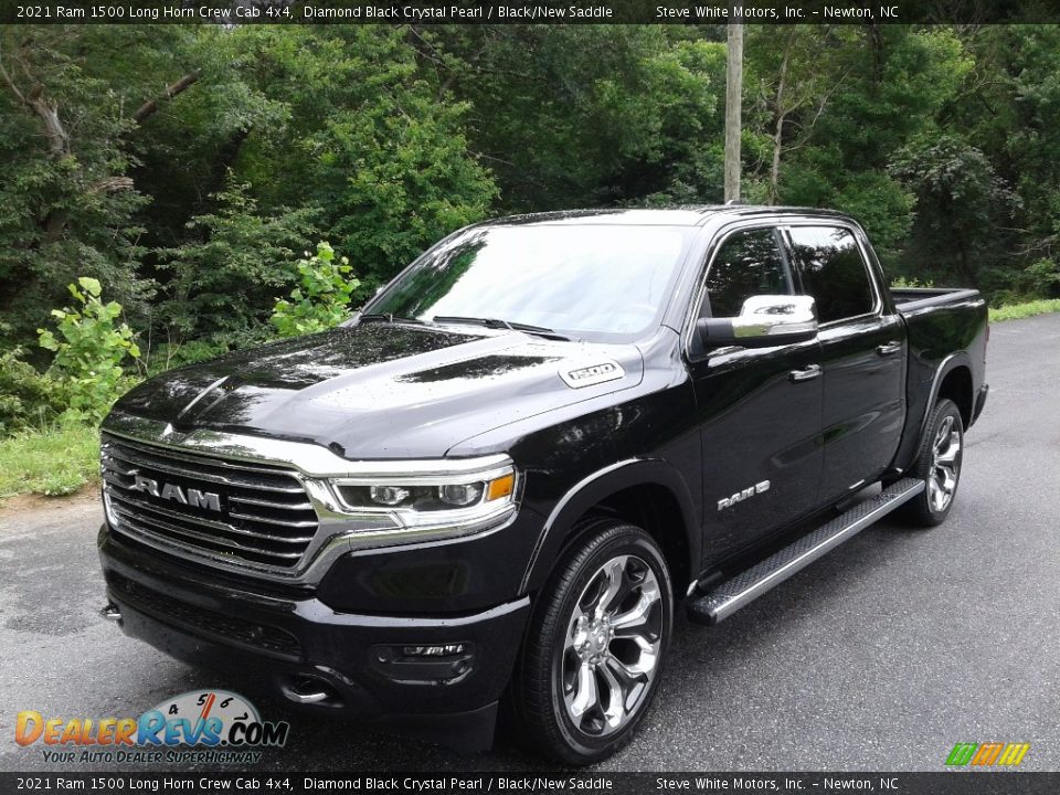 2021 Ram 1500 Long Horn Crew Cab 4x4 Diamond Black Crystal Pearl / Black/New Saddle Photo #2