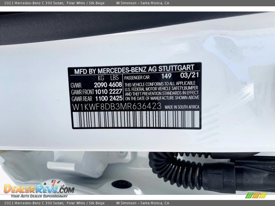 2021 Mercedes-Benz C 300 Sedan Polar White / Silk Beige Photo #12