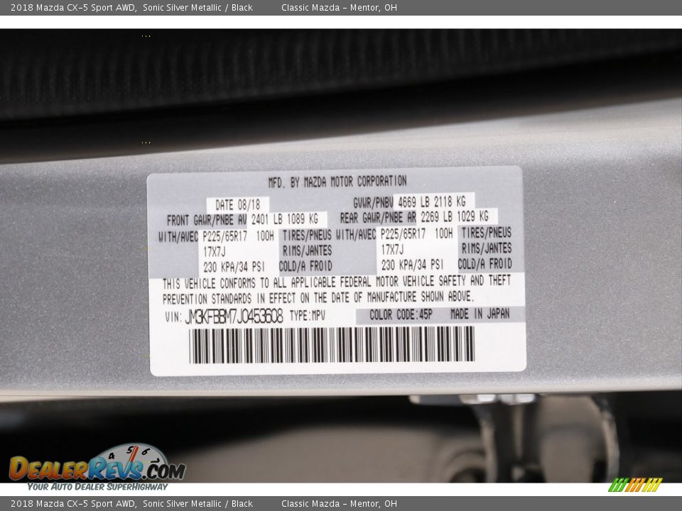 2018 Mazda CX-5 Sport AWD Sonic Silver Metallic / Black Photo #18