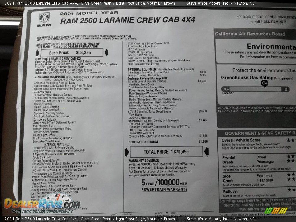 2021 Ram 2500 Laramie Crew Cab 4x4 Window Sticker Photo #33