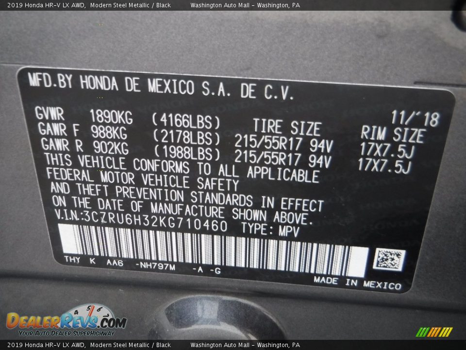 2019 Honda HR-V LX AWD Modern Steel Metallic / Black Photo #27