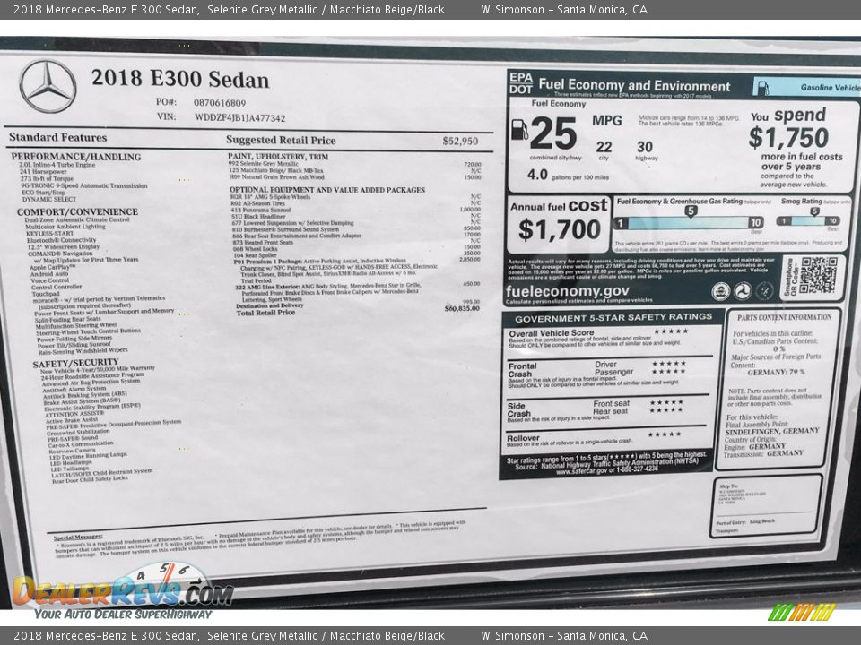 2018 Mercedes-Benz E 300 Sedan Selenite Grey Metallic / Macchiato Beige/Black Photo #10