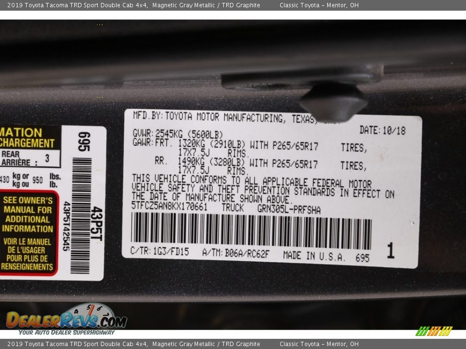 2019 Toyota Tacoma TRD Sport Double Cab 4x4 Magnetic Gray Metallic / TRD Graphite Photo #20