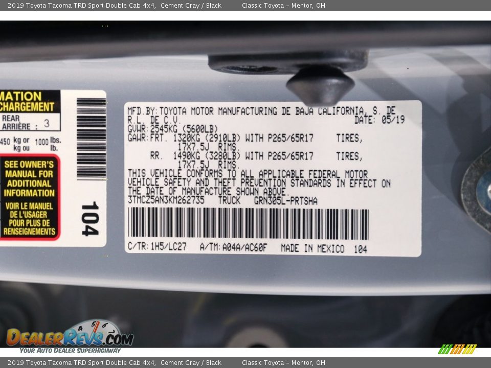 2019 Toyota Tacoma TRD Sport Double Cab 4x4 Cement Gray / Black Photo #21
