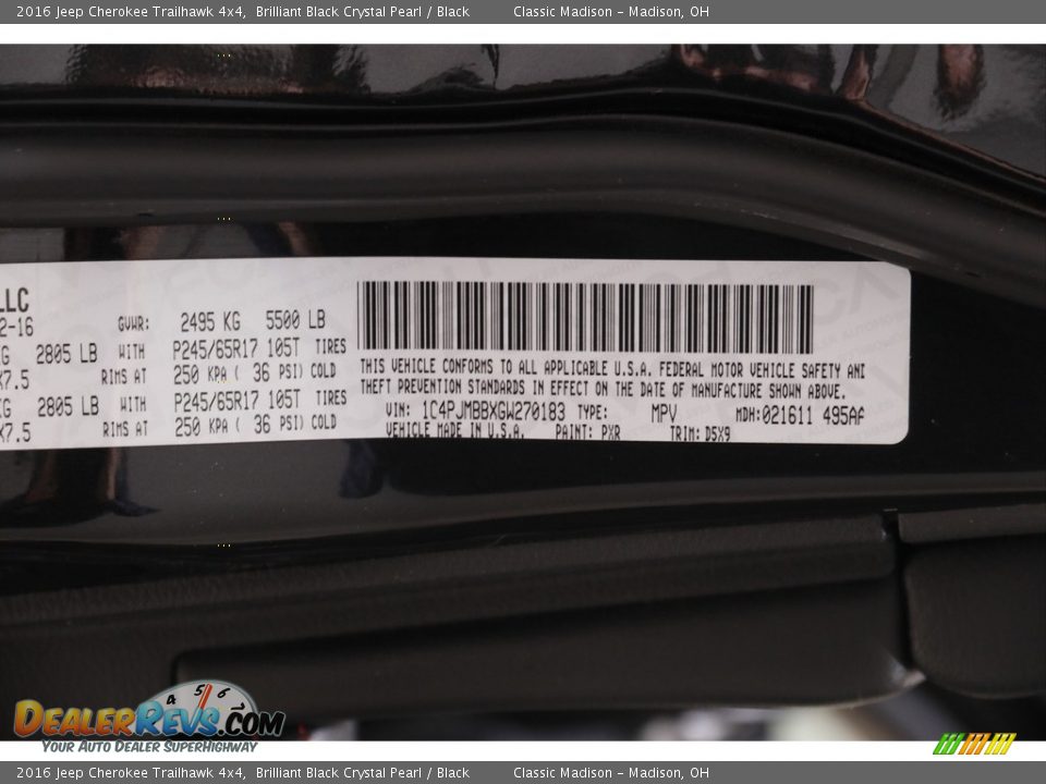 2016 Jeep Cherokee Trailhawk 4x4 Brilliant Black Crystal Pearl / Black Photo #21
