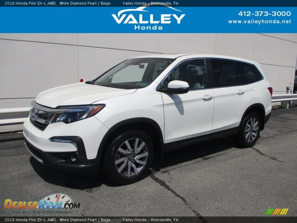2019 Honda Pilot EX-L AWD White Diamond Pearl / Beige Photo #1