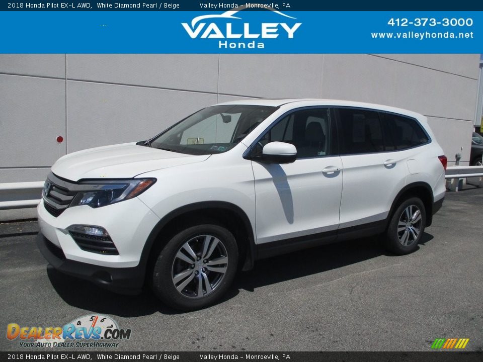 2018 Honda Pilot EX-L AWD White Diamond Pearl / Beige Photo #1