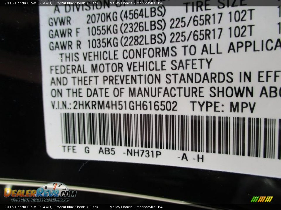 2016 Honda CR-V EX AWD Crystal Black Pearl / Black Photo #19