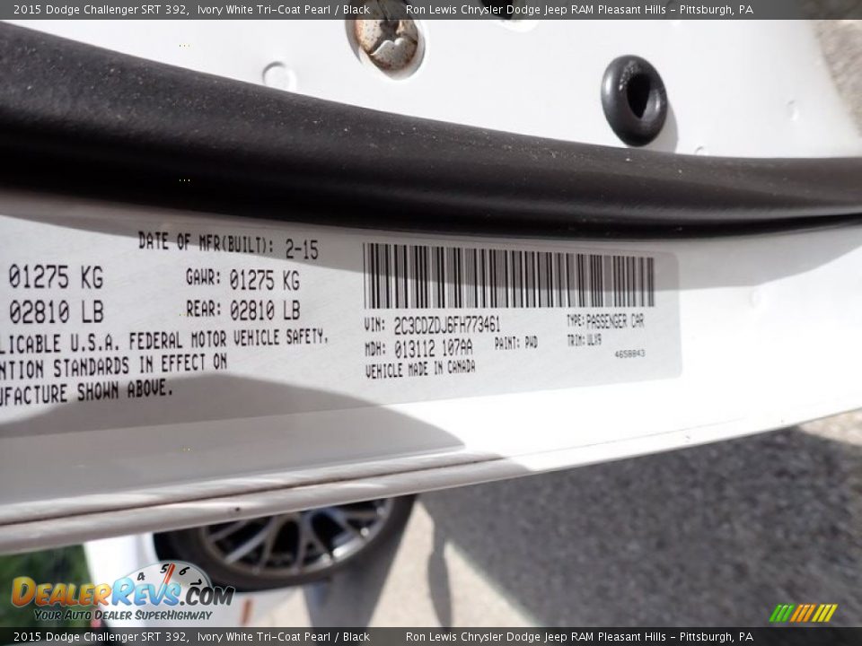 2015 Dodge Challenger SRT 392 Ivory White Tri-Coat Pearl / Black Photo #15