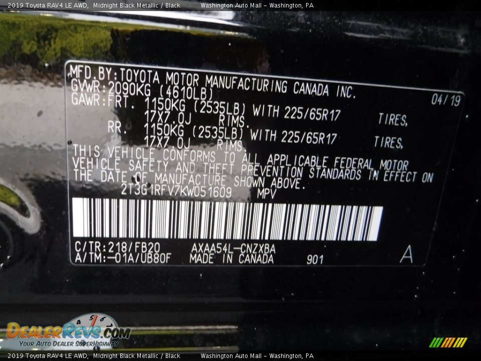 2019 Toyota RAV4 LE AWD Midnight Black Metallic / Black Photo #29