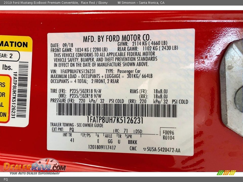 Ford Color Code PQ Race Red