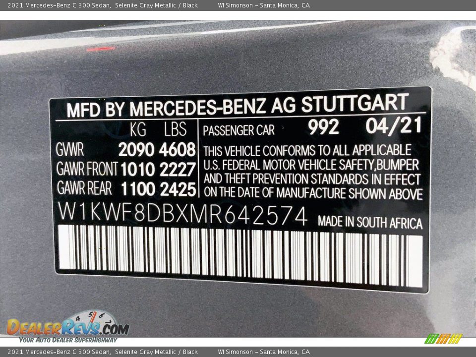 2021 Mercedes-Benz C 300 Sedan Selenite Gray Metallic / Black Photo #11