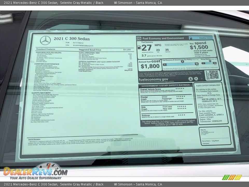 2021 Mercedes-Benz C 300 Sedan Selenite Gray Metallic / Black Photo #13