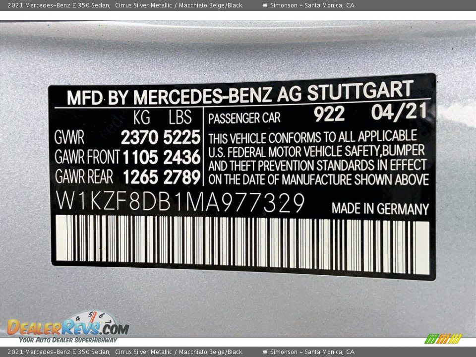 2021 Mercedes-Benz E 350 Sedan Cirrus Silver Metallic / Macchiato Beige/Black Photo #11