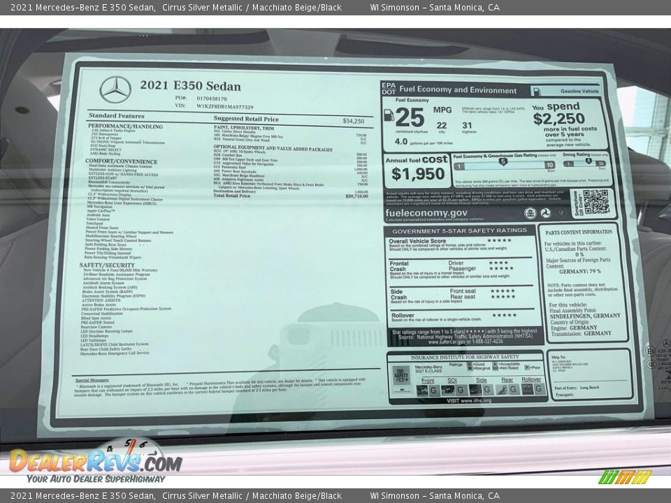 2021 Mercedes-Benz E 350 Sedan Cirrus Silver Metallic / Macchiato Beige/Black Photo #13